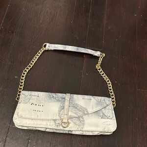 Chic Map Print Shoulder Bag with Gold Chain